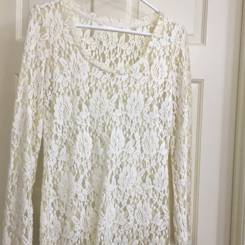 Long sleeve cream lace blouse small